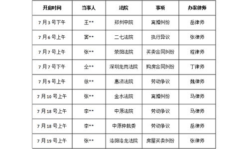 錦盾律所2023.7月部分庭審公告